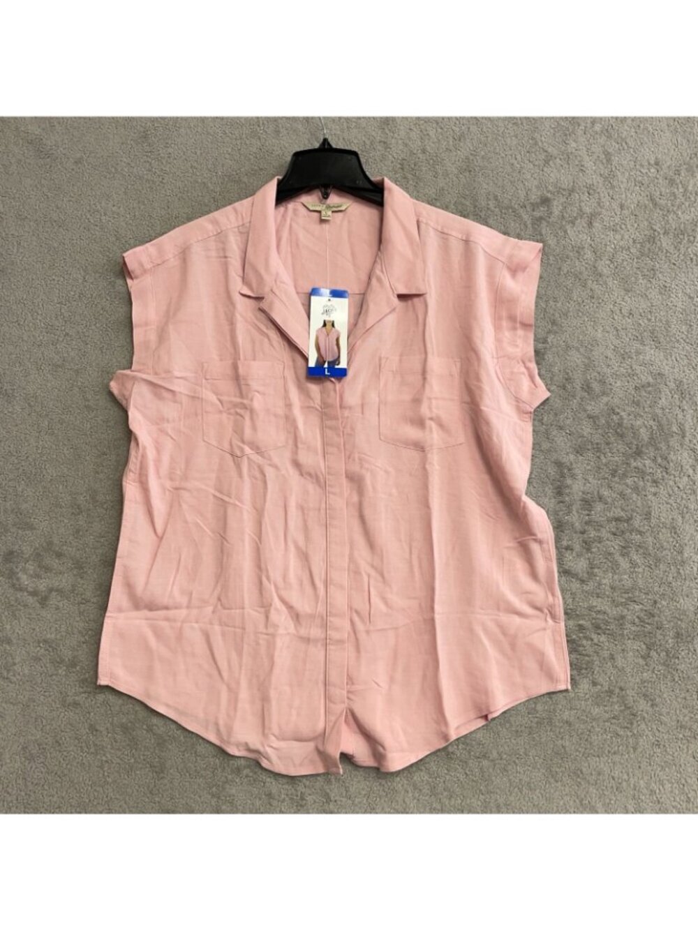 NWT Jachs Girlfriend Women's Large Sleeveless Pink Rayon Button-Up Shirt J1970